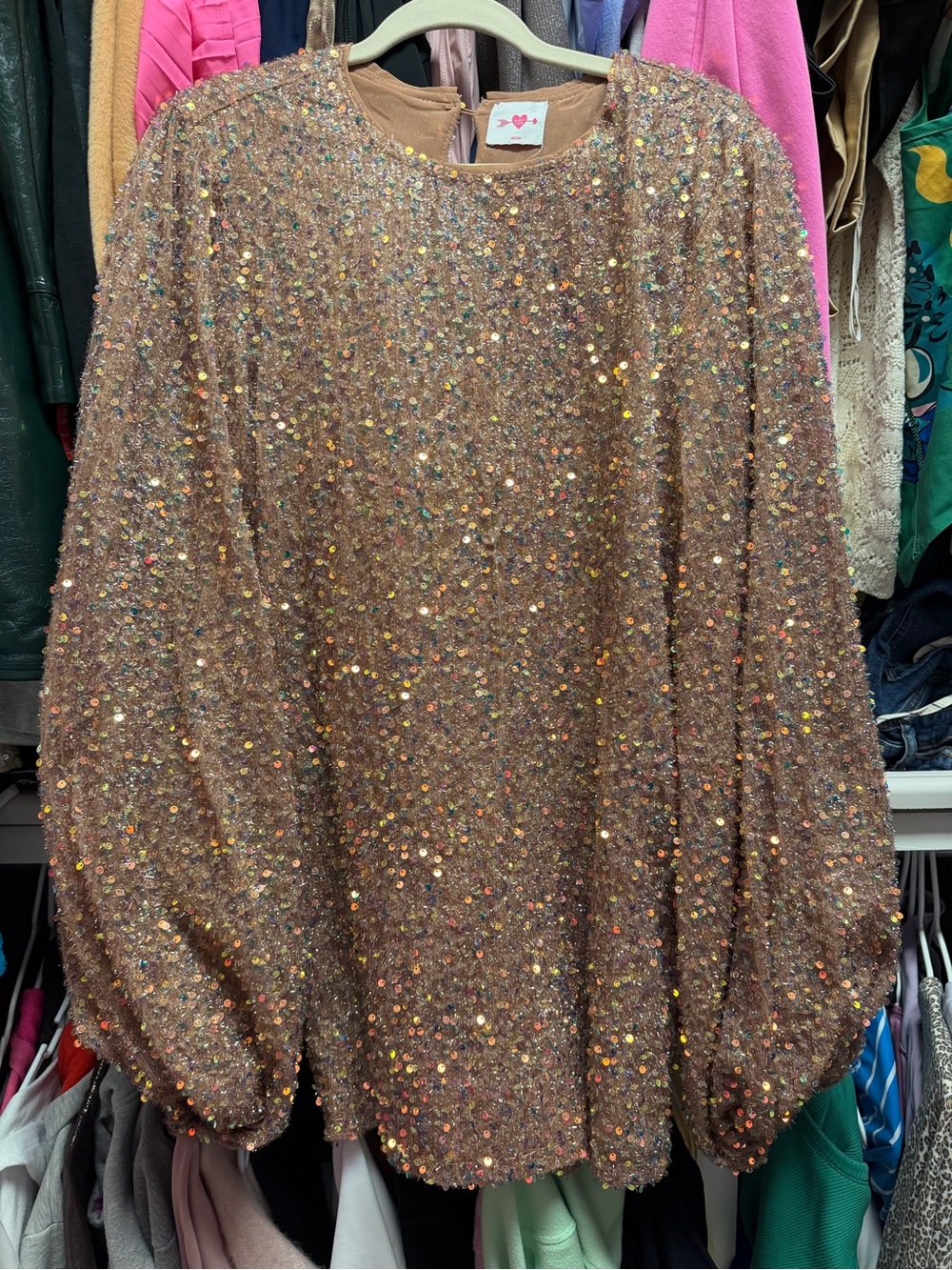 Buddy Love Gogo Long Sleeve Dress Bronze with multi colored sequins